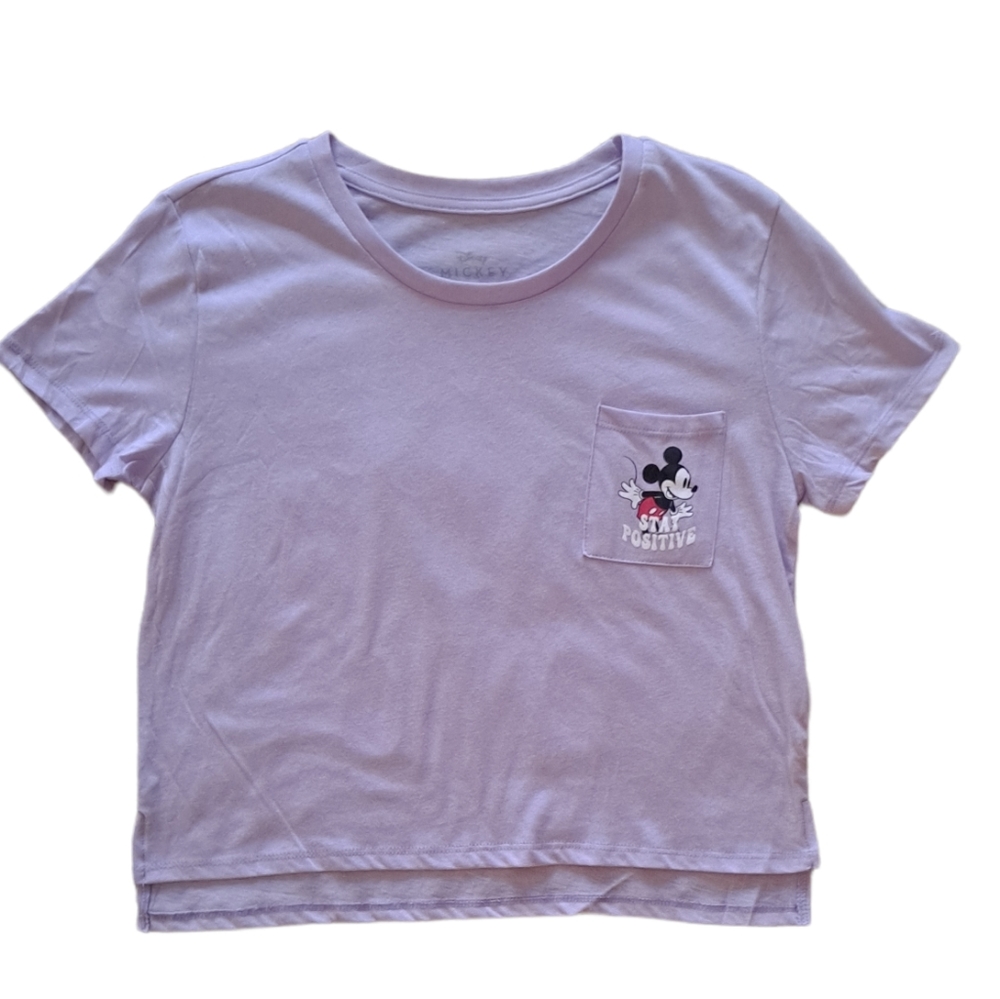 Disney Mickey Mouse purple short sleeve crop top "stay positive" t shirt